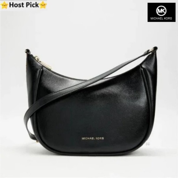 Michael Kors Handbags - Michael Kors Cheryl Black Smooth Leather Messenger Crossbody Bag, Gold Hardware